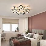 Eiinee Modern Ceiling Light, Dimmable LED Flower Shape Ceiling Lamp Fixture with Remote, 14 Petals Acrylic Flush Mount Ceiling Chandelier Lighting for Living Dining Room Bedroom (White & Black,98W)