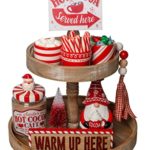 Christmas 9pc Decorative Tray Xmas Decor Bundle, Hot Cocoa Seasonal Holiday Farmhouse Tiered Tray Decorations