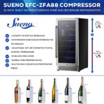 Sueno 15” Wine Cooler Refrigerator Built-In Or Freestanding Fridge 32 Bottles or 96 Cans Wine Fridge Digital Smart Temperature Control 34F-64F Stainless Steel Double Pane & Mirrored Glass Door With Lock And Upright Space Storage