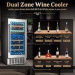 ?Upgraded?AAOBOSI 15 Inch Wine Cooler, 28 Bottle Dual Zone Wine Refrigerator with Stainless Steel Tempered Glass Door, Temp Memory Function, Fit Champagne Bottles, Freestanding and Built-in Style