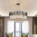 LITFAD Wavy Prismatic Crystal Hanging Lamp Postmodern 8-Light Dining Room Ceiling Chandelier LED Art Deco Pendant Light in Black-Gold for Dining Room Bedroom Livingroom Restaurant