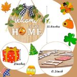 Seasonal Welcome Sign,Interchangeable Round Wooden Door Sign with 9 Holiday Ornament,Hanging Indoor Outdoor Front Porch Door Decor for Housewarming Gifts,Halloween,Christmas,Thanks Giving Day