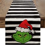 Grinch Christmas Decorated Table Runner Table Flags, Seasonal Winter Xmas Holiday Kitchen Dining Table Decoration Home Ornaments for Indoor Outdoor Home Party Family Gatherings Decor – 13 x 72 in