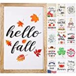 Jetec Farmhouse Wall Decor Signs with 16 Interchangeable Seasonal Sayings for Home Decor, Rustic Wood Picture Frame with 16 Designs for Fall Autumn Halloween Christmas Decor (Burlywood)