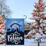 CROWNED BEAUTY Christmas Winter Believe Jesus Garden Flag Double Sided Vertical 12×18 Inch Rustic Holy Night Farmhouse Decor for Seasonal Holiday Yard CF304