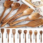 Wooden Spoons for Cooking,Nonstick Kitchen Utensil Set,Wooden Spoons Cooking Utensil Set Non Scratch Natural Teak Wooden Utensils for Cooking(Teak 8 Pack)