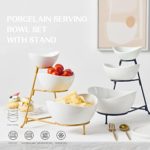 3 Tiered Oval Serving Bowl With Collapsible Metal Rack, Dessert Appetizer, Candy Chip Dip, Fruit, Vegetable Bowl Set, White Serving Dishes For Entertaining (Black)