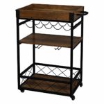 Bar Cart for The Home with Wine Rack, 3 Tier Kitchen Serving Carts with Wine Bottle Holder, Industrial Wine Cart on Wheels with Handle, Glass Bottle Holder and Wheel Locks, Rustic Brown