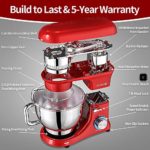 COOKLEE Stand Mixer, All-Metal Series 6.5Qt. Kitchen Electric Mixer with Dishwasher-Safe Dough Hooks, Flat Beaters, Whisk & Pouring Shield Attachments for Most Home Cooks, SM-1515, Watermelon Red