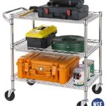 3 Tier Heavy Duty Commercial Grade Utility Cart, Wire Rolling Cart with Handle Bar, Steel Service Cart with Wheels, Utility Shelf Plant Display Shelf Food Storage Trolley