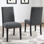 Roundhill Furniture Biony 7-Piece Espresso Wood Dining Set with Gray Fabric Nail head Chairs,