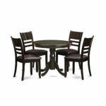 East West Furniture Dining Table Set- 4 Great Wood Dining Chairs – A Beautiful Round Wooden Dining Table- Faux Leather Seat and Cappuccino Finish Modern Dining Table