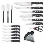 Farberware 22-Piece Never Needs Sharpening Triple Rivet High-Carbon Stainless Steel Knife Block and Kitchen Tool Set, Black