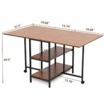 KOTPOP Folding Dinner Table, Drop Leaf Folding Extension Dinner Table for Kitchen, Farmhouse Room, Space Saving Table with 2 Storage Racks and 2 Wheels, Brown
