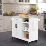 Yaheetech Kitchen Cart with Stainless Steel Top, Kitchen Island on Wheels with Drawer and Cabinet, Open Shelves and Spice Rack Towel Rack, White