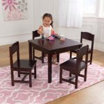 KidKraft Wooden Farmhouse Table & 4 Chairs Set, Children’s Furniture for Arts and Activity, Espresso, Gift for Ages 3-8 23.6 x 23.6 x 19 inches