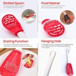 Multifunctional Cooking Spoon,Kitchen Spoons for Cooking,Cooking Gadgets for Skimmer Scoop Colander Strainer, Grater Masher,Egg Separator,Draining, Mashing, Grating (Red and Black)