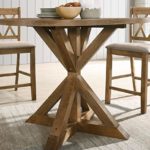 Roundhill Furniture Windvale Cross-Buck Wood 5-Piece Counter Height Dining Set, Cottage Oak