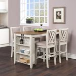 New Classic Furniture Amy Kitchen Counter Island Dining Table for 4 with Storage Shelf & USB Chargers, Two Tone Vintage White/Brown