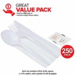 Stock Your Home Plastic Cutlery Packets with Salt & Pepper in White (250 Count) – Wrapped Cutlery – Plastic Utensils Individually Wrapped for Take Out, Delivery, Cafeterias, Restaurants, Uber Eats