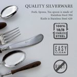 24 Pieces Stainless Steel Flatware Cutlery Set Service for 6 | Quality Cutlery Set with Steak Knives, Forks and Spoons | Mirror Polished Silverware | Wooden Handle made of 100% Pear Wood