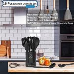 Silicone Kitchen Utensils Set, 16-Piece Silicone Cooking Utensils by Deedro, Heat Resistant Kitchen Tools Set with Holder, Nonstick Spatula Kitchen Gadgets for Cooking & Baking, Black