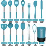 Silicone Cooking Utensil Set, Fungun Non-stick Kitchen Utensil 24 Pcs Cooking Utensils Set, Heat Resistant Cookware, Silicone Kitchen Tools Gift with Stainless Steel Handle (Blue-24pcs)