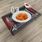 Urstzos Video Games Place Mats Set of 4, Arcade Machine Retro Gaming Fun Joystick Buttons Vintage 80’s 90’s Electronic, Washable Fabric Placemats for Dining Table, Standard Size, Charcoal Red