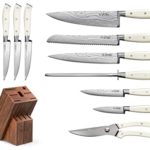 Yatoshi 12 PCS White Knife Block Set – Pro Kitchen Knife Set Ultra Sharp High Carbon Stainless Steel with Ergonomic Handle