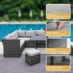 YASRKML 7 Piece Outdoor Patio Furniture Set, Wicker Patio Sectional Sofa Sets with Dining Table, Manual Rattan Patio Dining Set Patio Conversation Sets Clearance for Deck, 89×70.8×27.5”, 171LBS, Grey
