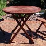 Sunnydaze Meranti Wood Folding 35.5-Inch Round Outdoor Dining Table with Teak Oil Finish – Perfect for Camping and Outdoor Entertaining – Ideal for Backyard, Front Porch, Balcony and Patio