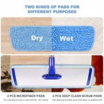 18″ Professional Microfiber Mop Floor Cleaning System, Flat Mop with Stainless Steel Handle, 4 Reusable Washable Mop Pads, Wet and Dust Mopping for Hardwood, Vinyl, Laminate, Tile Cleaning