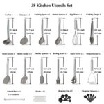 38 Piece Silicone kitchen Cooking Utensils Set with Utensil Rack, Silicone Head and Stainless Steel Handle Cookware, Kitchen Tools for Utensil Sets, Non-Stick kitchen Gadgets, Dishwasher Safe(Silver)