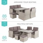 Best Choice Products 7-Seater Conversation Wicker Sofa Dining Table, Outdoor Patio Furniture Set w/Modular 6 Pieces, Cushions, Protective Cover Included – Gray/Gray