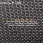 Sophia & William 7 Pieces Patio Dining Furniture with 13 Ft Navy Double-Sided Twin Umbrella, Outdoor Rattan Chairs & Metal Table Set with Cushions and 1.57″ Umbrella Hole for Backyard Porch Poolside