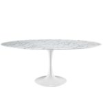 Modway Lippa 78″ Oval-Shaped Mid-Century Modern Dining Table with Artificial Marble Top and White Base