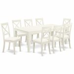 9-Pc Dining Set With 1 Kitchen Table And 8 faux leather seat Chairs Finished In Linen White Color.