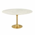 Modway Lippa 60″ Mid-Century Dining Table with Round Artificial Marble Top in Gold White