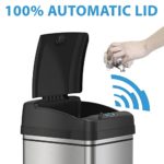 iTouchless 13 Gallon Automatic Trash Can with Odor-Absorbing Filter and Lid Lock, Power by Batteries (not included) or Optional AC Adapter (sold separately), Black / Stainless Steel