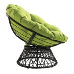 OSP Home Furnishings Wicker Papasan Chair with 360-Degree Swivel, 40” W x 36” D x 35.25” H, Grey Frame with Green Cushion