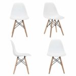 CangLong Modern Mid-Century Shell Lounge Plastic DSW Natural Wooden Legs for Kitchen, Dining, Bedroom, Living Room Side Chairs, Set of 4, White