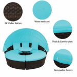 Merax Patio Furniture Outdoor Sectional Sofa Set Rattan Daybed Sunbed with Retractable Canopy, Separate Seating and Removable Cushion, Blue_Round