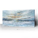 Abstract Wall Art for Living Room Large Framed Light Blue Canvas Print Coastal Theme Artwork Modern Ocean Skyline and Sunset & Sunrise in the Seaside Painting for Home Bedroom Décor 48x24inch