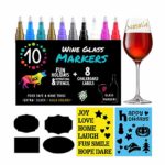 Wine Glass Markers, Pack of 10 By Vaci + Stencils + Glass Lables, Metallic Color Pens Drink Markers, Personalize your Drink, Washable Wine Accessories Gift