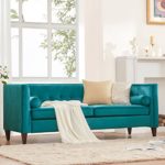Dreamsir 78” W Velvet Sofa, Mid-Century Love Seats Sofa Furniture with Bolster Pillows, Button Tufted Couch for Living Room, Tool-Free Assembly (Sofa, Peacock Blue)
