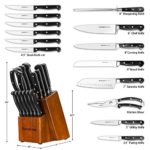 Knife Set, 15 Pcs Kitchen Knife Set With Block, Astercook German Stainless Steel With Scissors, Knife Sharpener and 6 Serrated Steak Knives