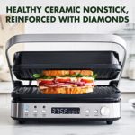 GreenPan Electric Indoor Stainless Steel 6-in-1 Contact Grill and Griddle, Healthy Ceramic Nonstick, Dishwasher Safe Reversible Plates, PFAS-Free