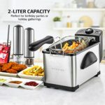 Ovente Electric Deep Fryer 2 Liters Oil Capacity with Frying Basket, Lid with View Window, Stainless Steel, 1500 Watts with Adjustable Temperature Control, Cool Touch Handle, Silver FDM2201BR