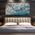 Huge Wall Art for Living Room 100% Hand-Painted Flower Oil Painting On Canvas Gallery Wrapped Floral Plum Blossom Artwork for Bedroom Office Decor One Panel 60x30inch Large