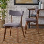 Christopher Knight Home Abrielle Mid-Century Modern Fabric Dining Chairs with Natural Walnut Finished Rubberwood Frame, 2-Pcs Set, Dark Grey / Natural Walnut